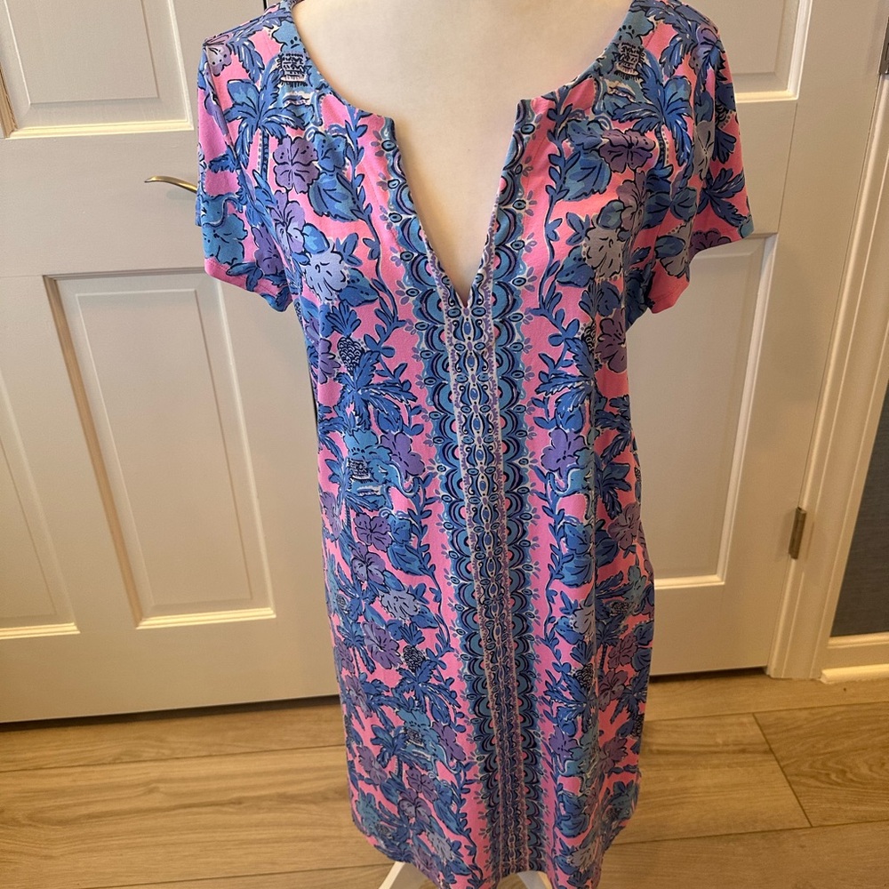 Lilly Pulitzer Pink and Blue Floral V-Neck Dress - Picture 2 of 13